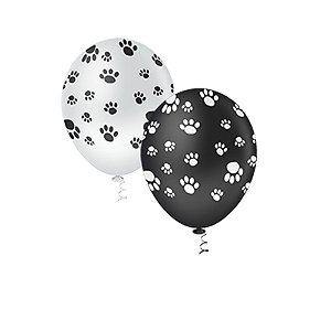 Balão Pic Pic Fantasia Pegadas Dog Sort Preto Branco 10" 25un