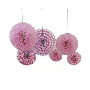 Leque De Papel Variados Rosa Enfeite Decorativo Festas 6un