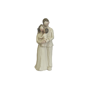 Mini Casal Bege Com Bebê Colo Decorativo Festa Casa