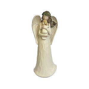 Anjo Bege Com Bebê Colo 24cm Decorativo Festa Casa