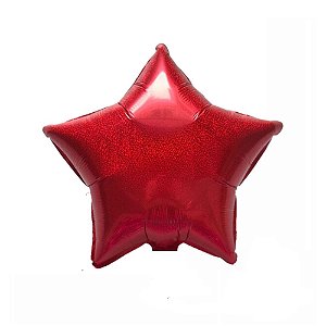 Balão Estrela Holográfico Vermelho 18" 45cm Metalizado Festa