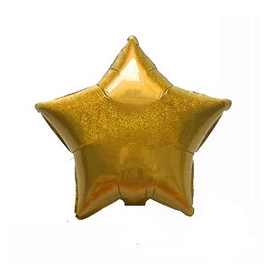 Balão Estrela Holográfico Dourado 18" 45cm Metalizado Festa