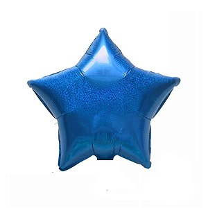 Balão Estrela Holográfico Azul 18" 45cm Metalizado Decoração