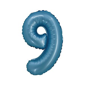 Balão Nº9 Azul Bebê 16" 40cm Metalizado Decoração Silver