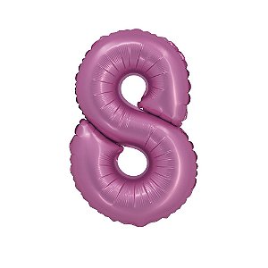 Balão Nº8 Rosa 16" 40cm Cromado Decoração Festas Silver