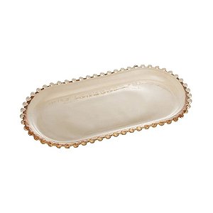 Bandeja Oval com Bolinhas Ambar Cristal Decorativa 30x15