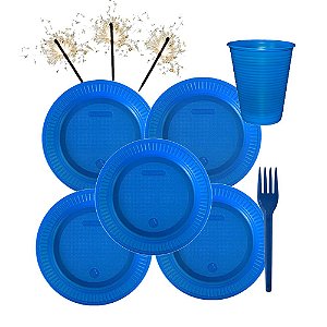 Kit PartyFesta Azul Plástico Descartável Festas