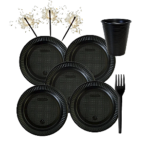 Kit PartyFesta Preto Plástico Descartável Festas