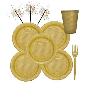 Kit PartyFesta Dourado Plástico Descartável Festas