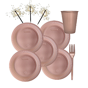 Kit PartyFesta Rose Gold Plástico Descartável Festas