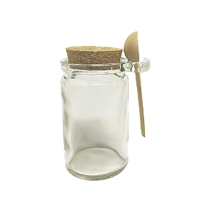 Pote De Vidro Com Tampa Rolha e Colher Madeira Alto 9,2CM