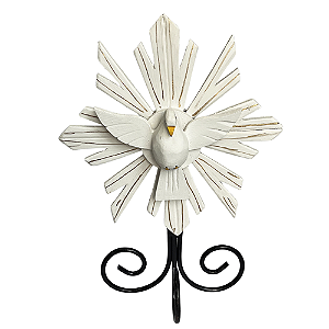 Divino Espirito Santo Branco Riscos Dourados C/ Pedestal Ferro