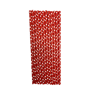Canudo Vermelho E Branco Bolinhas Papel Decorar Festa 12un