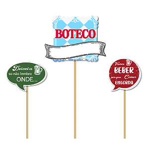 Topo De Bolo Boteco Azul MDF Decorativo 3pçs Festas Madeira