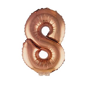 Número 8 Metalizado Rose 41cm 16" Balão C/Vareta Não Flutua