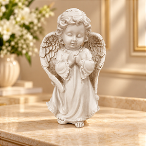 Anjo Resina Rezando Em Pé Decorativo Batizado