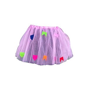 Saia Tule Bandeirinha Colorida 35cm Rosa Bebê Festa Junina