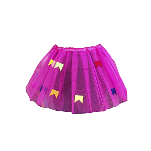 Saia Tule Bandeirinha Colorida 35cm Pink Festa Junina