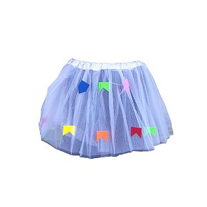 Saia Tule Bandeirinha Colorida 35cm Branco Festa Junina