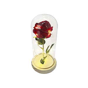 Redoma Led Com Flor Vermelha Acrílico Decorativa Festa