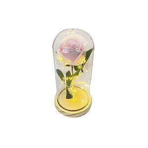 Redoma Led Com Flor Rosa Acrílico Decorativa Festa