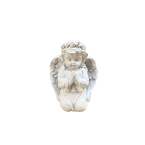 Anjo De Resina Menina Flores Brancas Decorativo Branco