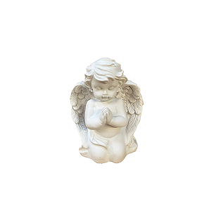 Anjo De Resina Rezando Pequeno Decorativo Branco Enfeite
