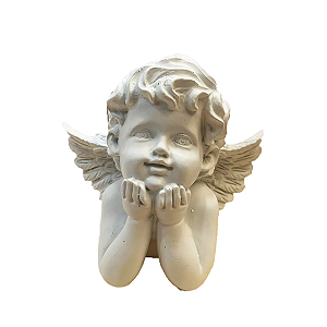 Anjo De Resina R10-D Mãos Apoiadas No Queixo Branco