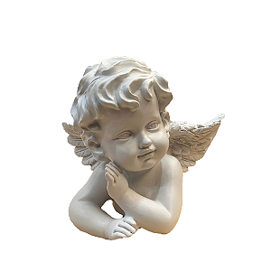 Anjo De Resina R10-A Braço Apoiado Com Florzinha Branco