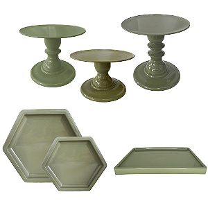 Kit Festa Mosaico Verde Eucalipto Peças Decorativas Só Boleiras
