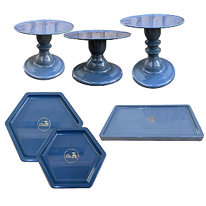 Kit Festa Mosaico Azul Gris Peças Decorativas Mesa Só Boleiras