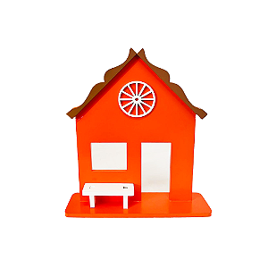 Casa Da Vila Festa Junina Laranja Banco Branco Decoração MDF