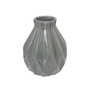 Vaso Geométrico Grande Brilhante Cinza Decorativo Flores
