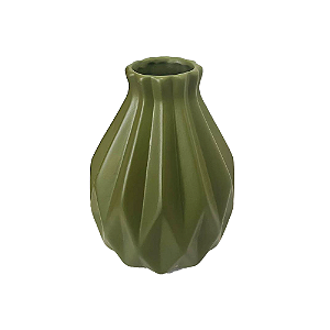 Vaso Geométrico Grande Fosco Verde Musgo Decorativo Flores