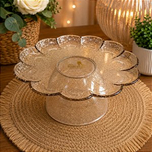 Boleira Flor Grande Com Pé Glitter Dourado Só Boleiras