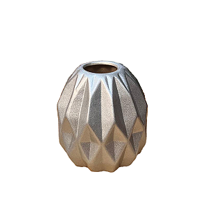 Vaso Geométrico Pequeno Prata Brilhante Decorativo Flores