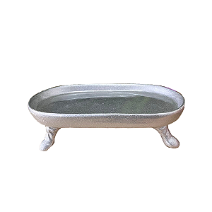 Mini Bandeja Chicago Oval Com Pé Prata Brilhante Decorativo