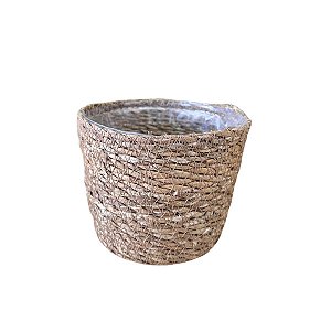 Cesto De Palha Redondo com Plástico Pequeno 14CM Decoração