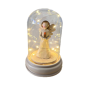 Redoma Led Anjo Bege Com Vela A Vidro Decora