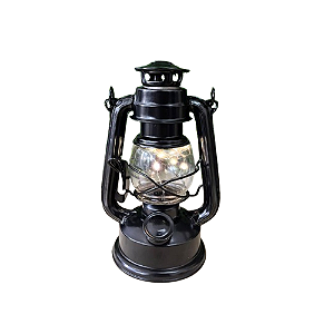 Lampião De Led Pequeno Preto Decorativo Festas 19,5CM