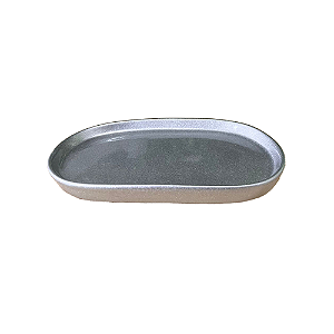 Bandeja Chicago Oval Cerâmica Decorativa Prata Brilhante