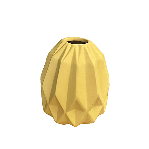 Vaso Geométrico Médio Amarelo Bebê Fosco Cerâmica Decoração