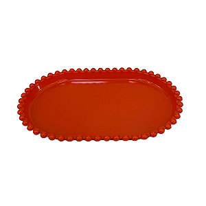 Bandeja Oval Bolinha Plástico Laranja Decoração Festas
