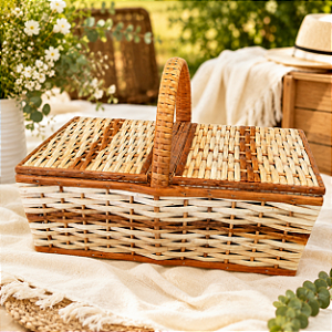 Cesta Picnic de Vime Grande Enfeite Decorativa Festas