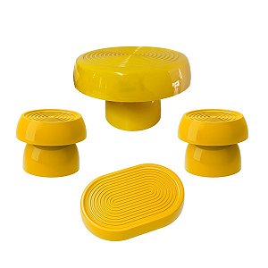 Kit Alegra Amarelo Decoração Festas Boleira Bandejas