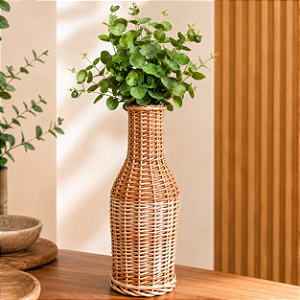 Vaso De Vime De Mesa Reto Médio Sem Verniz Decoração