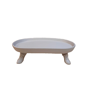 Mini Bandeja Chicago Oval Com Pé Off White Fosco Cerâmica