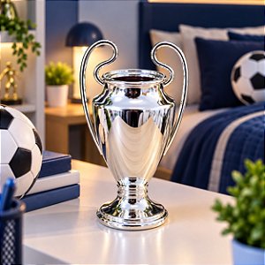 Taça Troféu Liga Plástico Prata Espelhado Decoração Futebol
