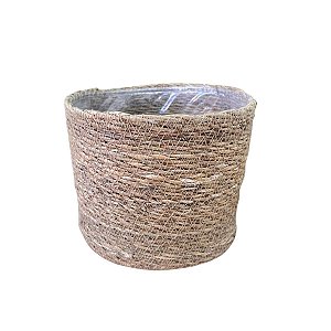 CESTO PALHA REDONDO COM PLASTICO GRANDE 18X18X16CM