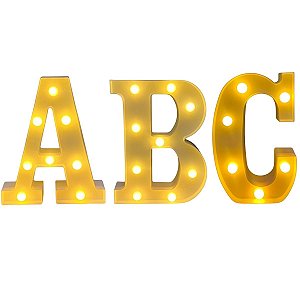 Kit Letras De LED ABC 22Cm Plástico Branco Pilhas Decoração